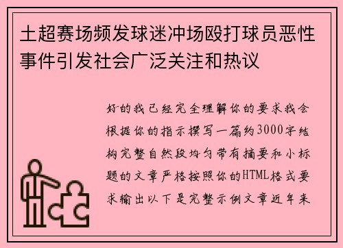 土超赛场频发球迷冲场殴打球员恶性事件引发社会广泛关注和热议